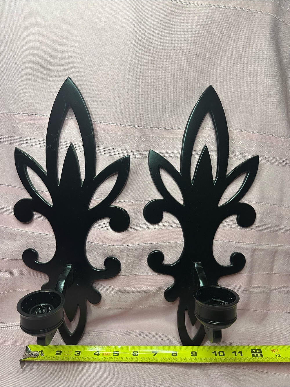Black Decorative Fleur-de-Lis Wall Candle Sconces - Set of 2